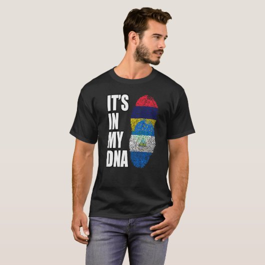 Nicaraguan en Mauritiaanse Mix Dna-vlag T-shirt (Voorkant volledig)