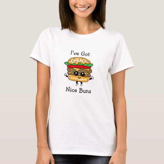 Nice Buns Hamburger Food Pun Funny T-Shirt (Voorkant)