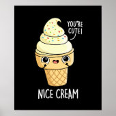 Nice Cream Funny Ice Cream Pun Dark BG Poster (Voorkant)
