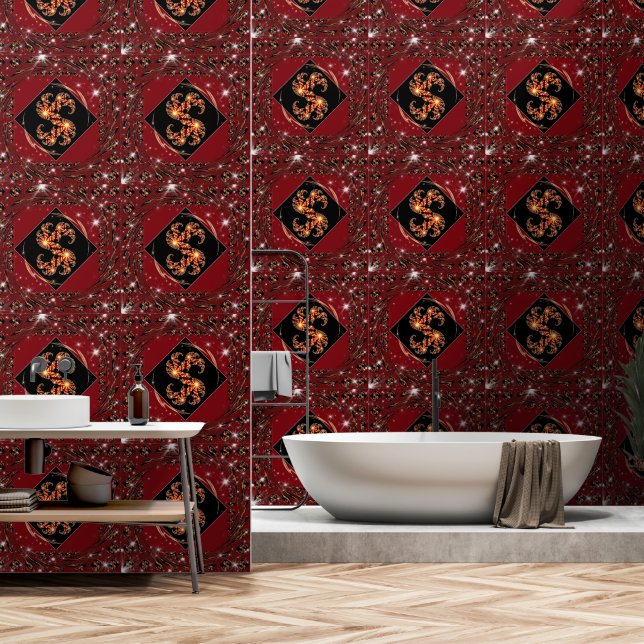 "Nice Day" Luxury Wallpaper: Red Swirl Fractal Ene Behang (Badkamer)