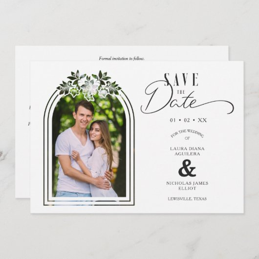 Nice Floral Arch Effect Romantic Wedding Photo Save The Date (Voorkant / Achterkant)