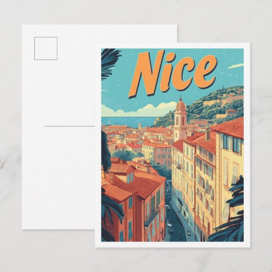 Nice France Art Vintage Travel Illustratie Briefkaart (Voorkant / Achterkant)