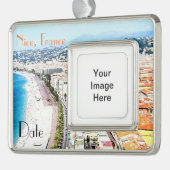 Nice France  reisversiering Verzilverd Omlijst Ornament (Links)