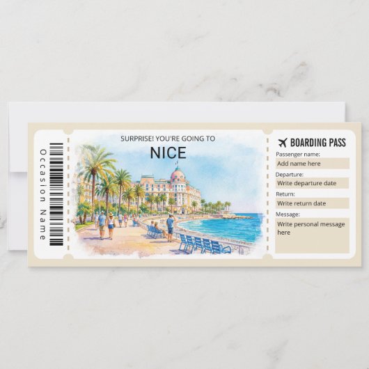 Nice France Trip Boarding Pass Ticket Kaart (Voorkant)