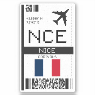 Nice, Frankrijk Boarding Pass - Luchthavenreizen Sticker