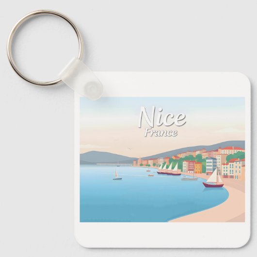 Nice Frankrijk Franse Riviera Pastel Travel Sleutelhanger (Voorkant)