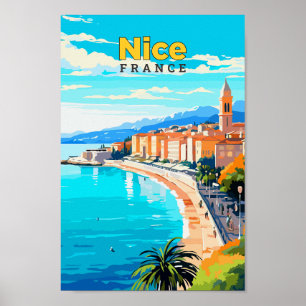 Nice Frankrijk Reizen Kunst Vintage Illustratie Poster