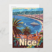 Nice Frankrijk  Retro Reizen Illustratie Briefkaart (Voorkant / Achterkant)