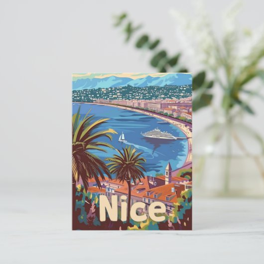 Nice Frankrijk  Retro Reizen Illustratie Briefkaart (Staand voorkant)