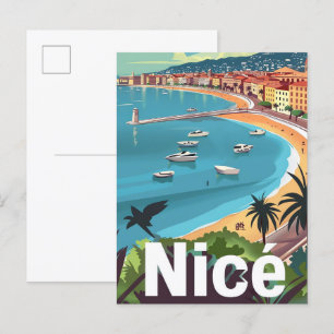 Nice Frankrijk Retro Reizen Illustratie Briefkaart