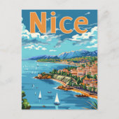 Nice Frankrijk  Retro Reizen Illustratie Briefkaart (Voorkant)