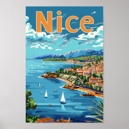 Nice Frankrijk  Retro Reizen Illustratie Poster