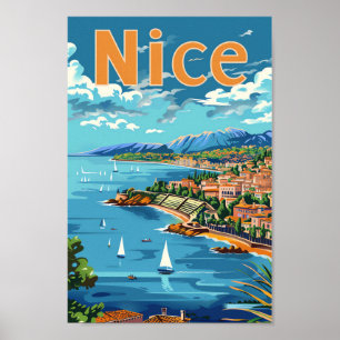Nice Frankrijk  Retro Reizen Illustratie Poster