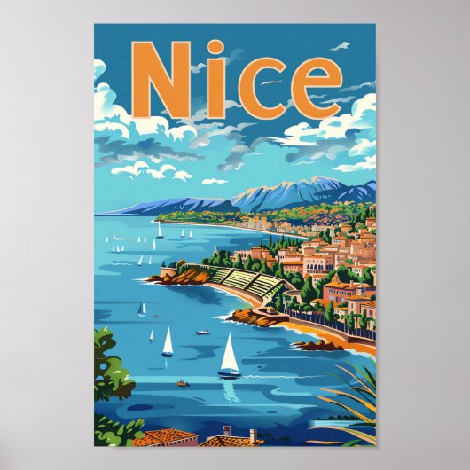 Nice Frankrijk Retro Reizen Illustratie Poster (Voorkant)