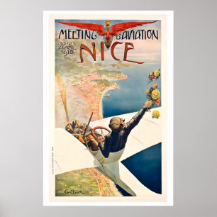 Nice Frankrijk Vergadering Luchtvaart 1910 Oude Re Poster