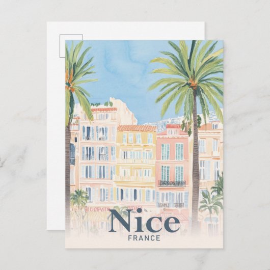 Nice Frankrijk Waterverf Schilderij Reizen Briefkaart (Voorkant / Achterkant)