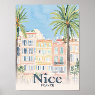 Nice Frankrijk Waterverf Schilderij Reizen Poster
