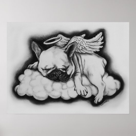 "Nice" - Franse Bulldog Angel Drawing Poster (Voorkant)