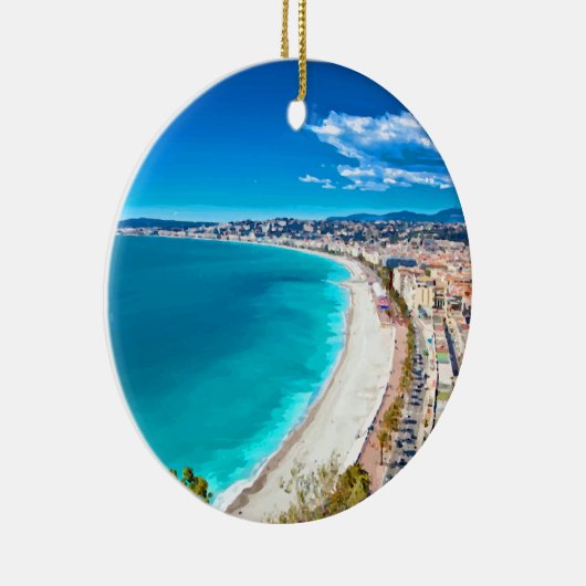 Nice, Franse kustlijn Waterverf Keramisch Ornament (Rechts)