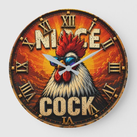 Nice Funny Rooster Rustic Farmhouse Chicken Grote Klok (Voorkant)