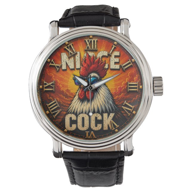 Nice Funny Rooster  Rustic Farmhouse Chicken  Horloge (Voorkant)