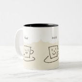 Nice, Hello, Thanks coffee mug Tweekleurige Koffiemok (Voorkant links)