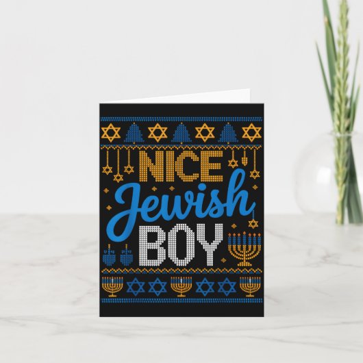 Nice Jewish Boy Hanukkah Menorah Dreidel Ugly Swea Kaart (Voorkant)
