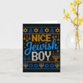 Nice Jewish Boy Hanukkah Menorah Dreidel Ugly Swea Kaart (Gele Bloem)