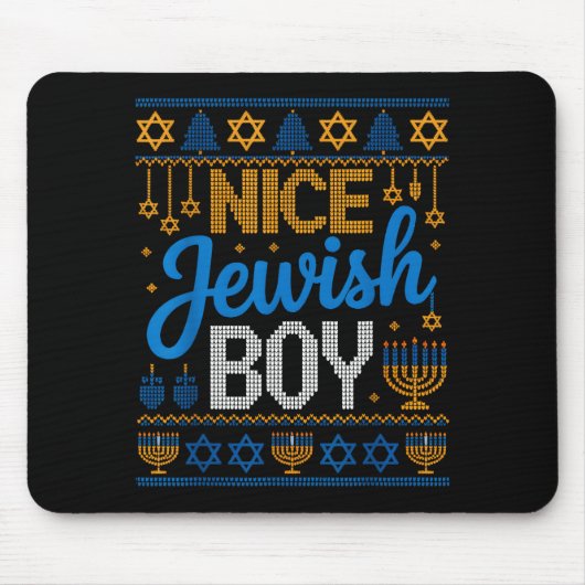Nice Jewish Boy Hanukkah Menorah Dreidel Ugly Swea Muismat (Voorkant)