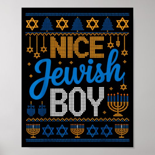 Nice Jewish Boy Hanukkah Menorah Dreidel Ugly Swea Poster (Voorkant)
