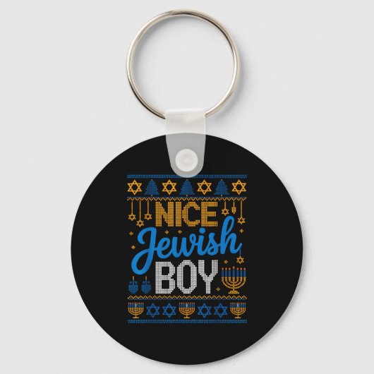 Nice Jewish Boy Hanukkah Menorah Dreidel Ugly Swea Sleutelhanger (Voorkant)