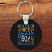 Nice Jewish Boy Hanukkah Menorah Dreidel Ugly Swea Sleutelhanger (Voorkant)