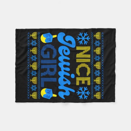 Nice Jewish Girl Ugly Happy Hanukkah Sweater Chanu Fleece Deken (Voorkant (Horizontaal))