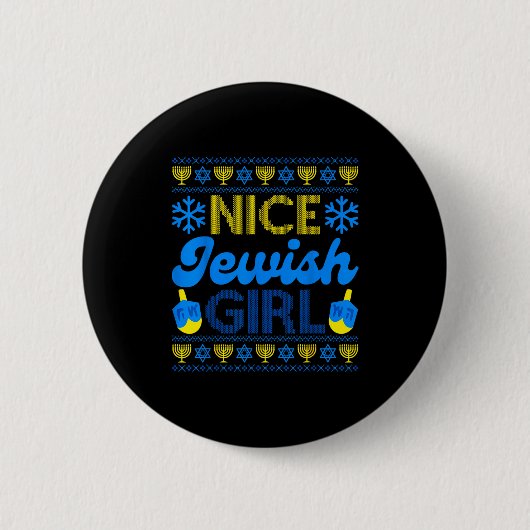 Nice Jewish Girl Ugly Happy Hanukkah Sweater Chanu Ronde Button 5,7 Cm (Voorkant)