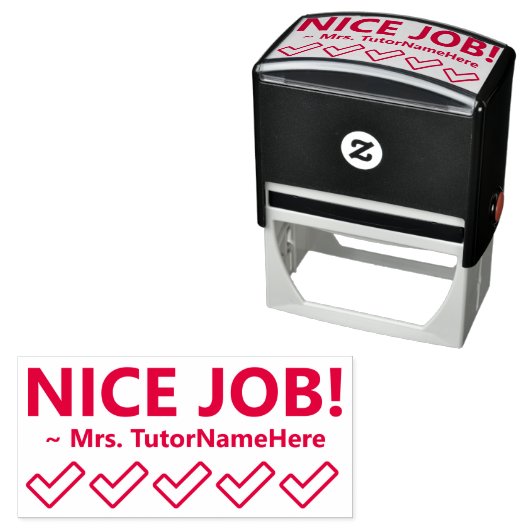 "NICE JOB!" + Rubber stempel van de educator (In situ)