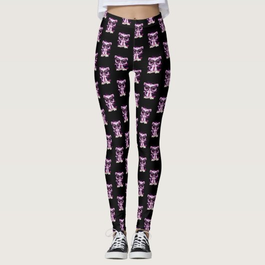 Nice Kat - Wit en Paars Leggings (Voorkant)