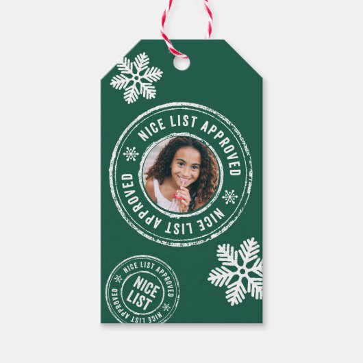 NICE-LIJST GOEDGEKEURD + Foto kerstfeestdag cadeau Cadeaulabel (Voorkant)