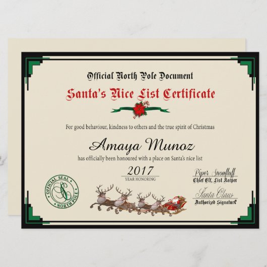 Nice-lijst van Elegant Green & Ivory Santa Feestdagenkaart (Voorkant / Achterkant)