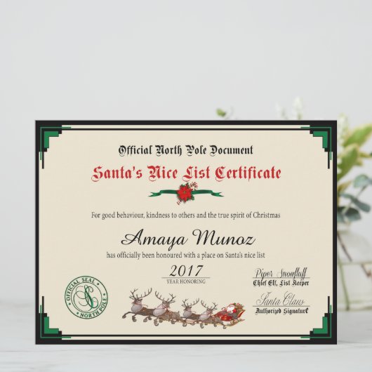 Nice-lijst van Elegant Green & Ivory Santa Feestdagenkaart (Staand voorkant)