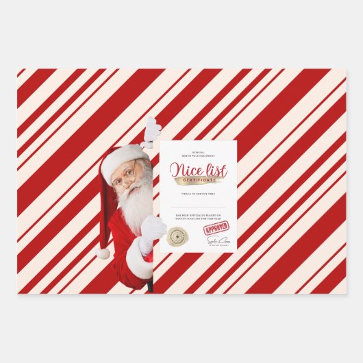 Nice List Certificaat Rode Candy Cane Stripes Inpakpapier Vel (Voorkant 2)