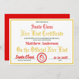 Nice List Certificaat voor Kinderen|Kerstcadeau Feestdagenkaart