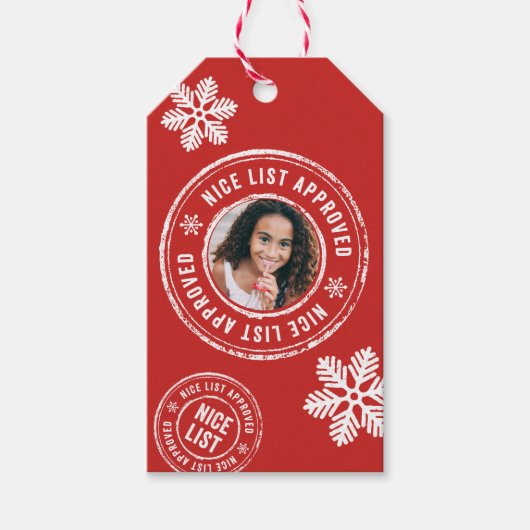 NICE LIST ERKEND + Fotokerstfeestdag Cadeaulabel (Voorkant)
