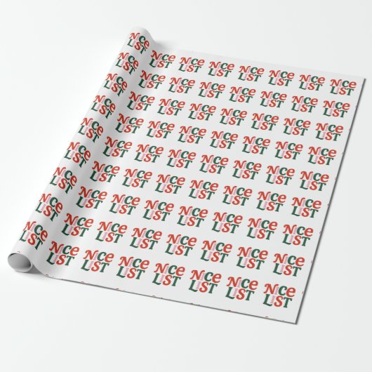 “Nice List” Kersttypografie Cadeaupapier (Uitgerold)