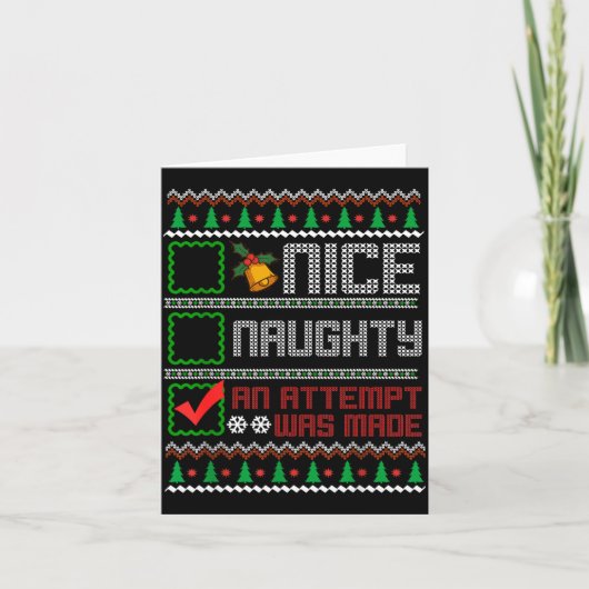 Nice Naughty An Attempt Was Made Christmas List Sa Kaart (Voorkant)