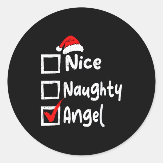 Nice Naughty Angel Funny Christmas List Family Mat Ronde Sticker (Voorkant)