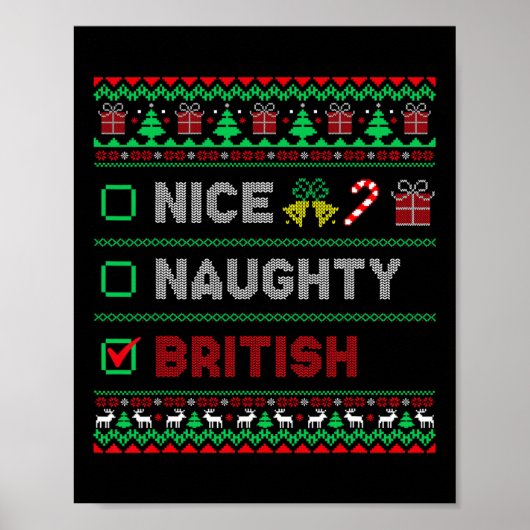 Nice Naughty British Christmas Checklist England Poster (Voorkant)