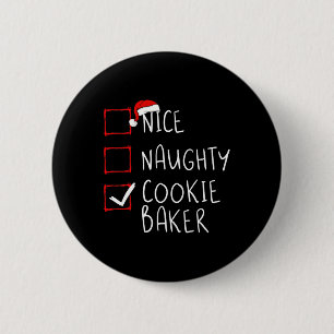 Nice Naughty Cookie Baker Kerstlijstkerstman Santa Ronde Button 5,7 Cm