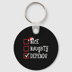Nice Naughty Depends Funny Kerstlijst Xmas Mannen Sleutelhanger