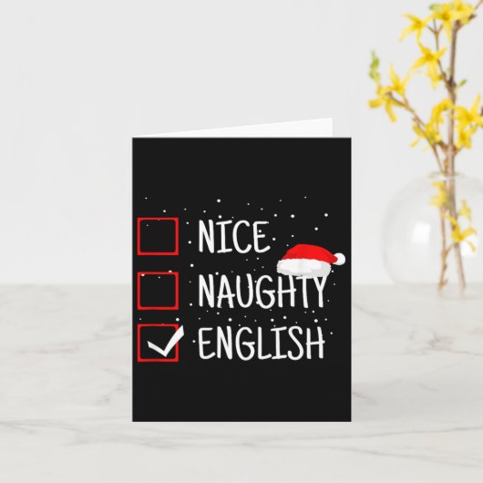 Nice Naughty English Christmas Checklist Funny Eng Kaart (Gele Bloem)