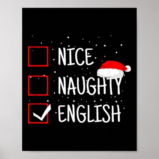 Nice Naughty English Christmas Checklist Funny Eng Poster (Voorkant)